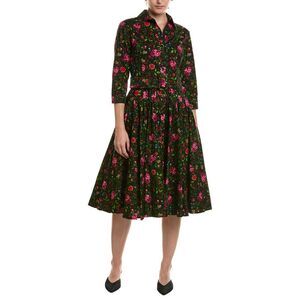 Samantha Sung Womens Amber Petite Flora Midi Shirtdress, Black